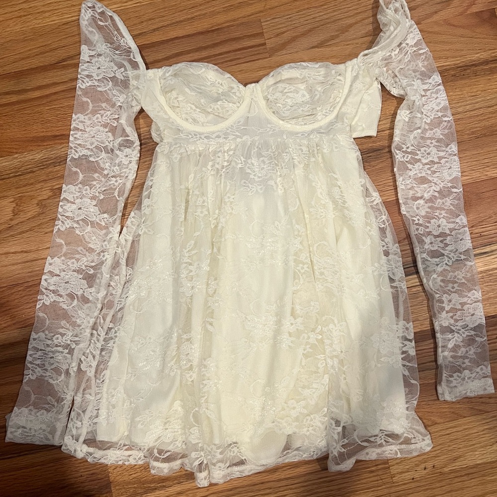 Lucy in the Sky Cream Off-Shoulder Dress